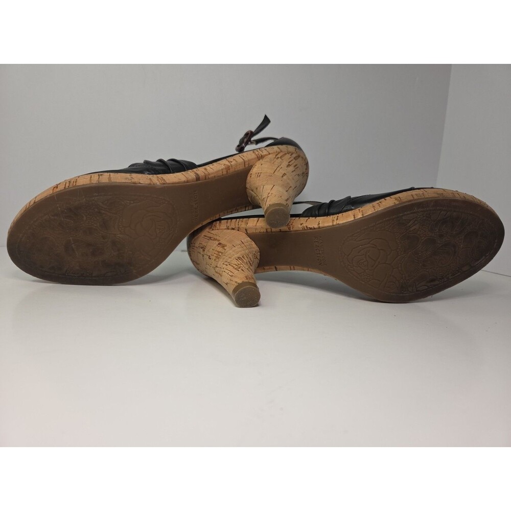 Kenneth Cole Reaction SwingDance black Leather PeepToe cork heel Buckle Sz 7.5 - Picture 7 of 7